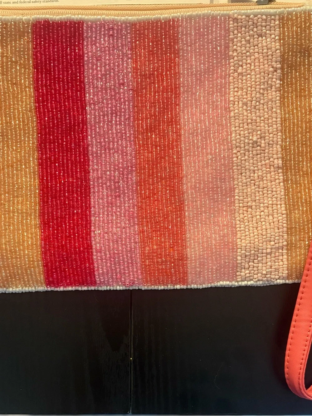 House of Harlow 1960 Beaded Wristlet - Clutch Pink Coral & Cream Stripe LOVE